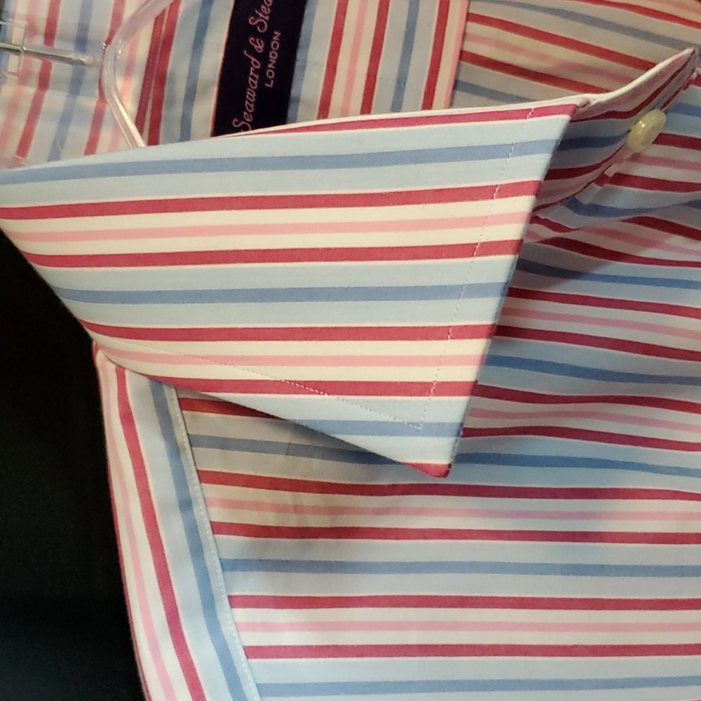 Seaward & Stearn London, L, 36, pastel stripe LS spread collar dress shirt